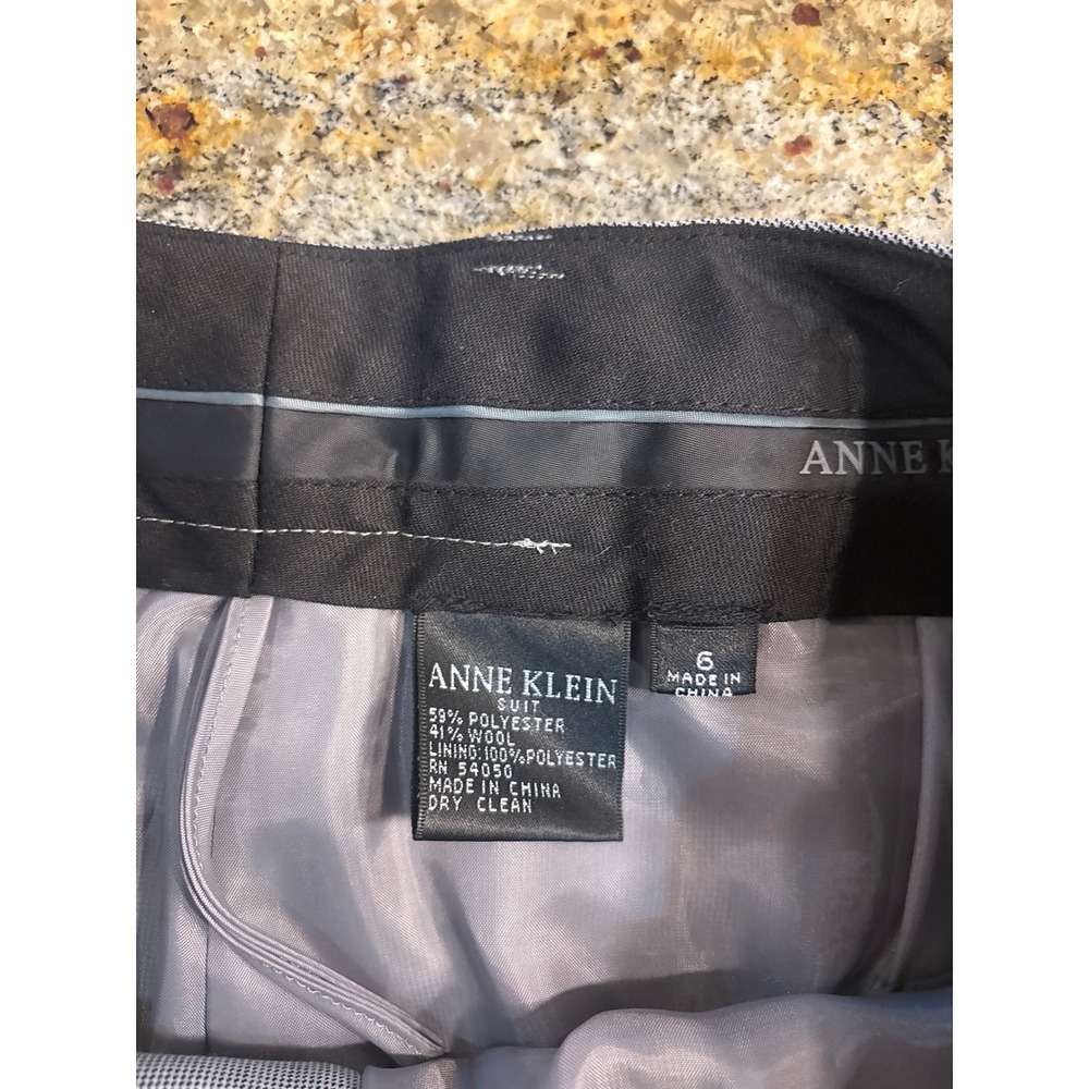 Anne Klein Suit Womens 6 Grey Micro Houndstooth Blazer Pants Set Wool Blend - Picture 10 of 15